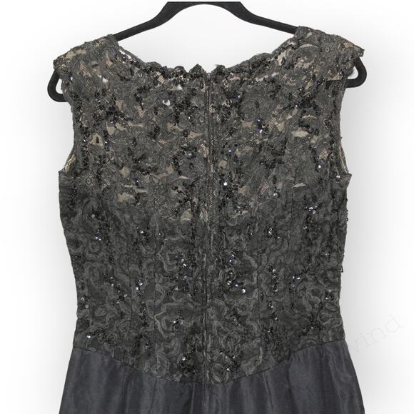 M/L Vintage Cocktail Dress KneeLength Lace Sequin Bead Taffeta UPCYCLE - Picture 4 of 8